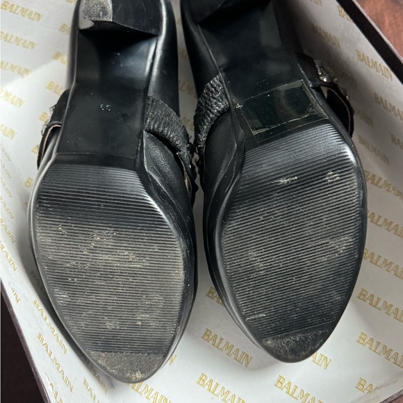 Balmain Black Leather Heel Pumps with Jeweled Mary-Jane Strap - Picture 3 of 3
